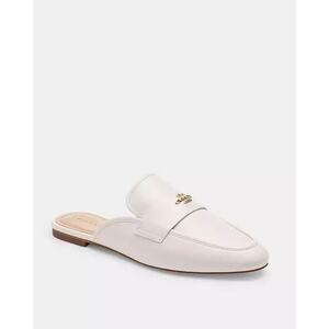 COACH Samie Chalk White Leather Round Toe Slide-On Mule Flats | 8